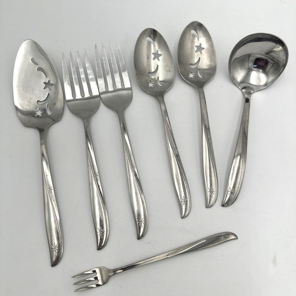 Vintage ONEIDA "TWIN STAR" Stainless Serving Set. 7 Pieces